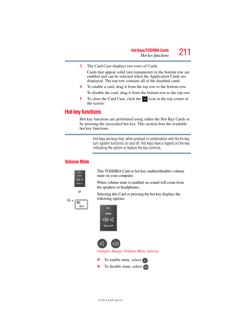 Hot key functions, Volume mute | Toshiba PORTEGE R700 series User Manual | Page 211 / 246