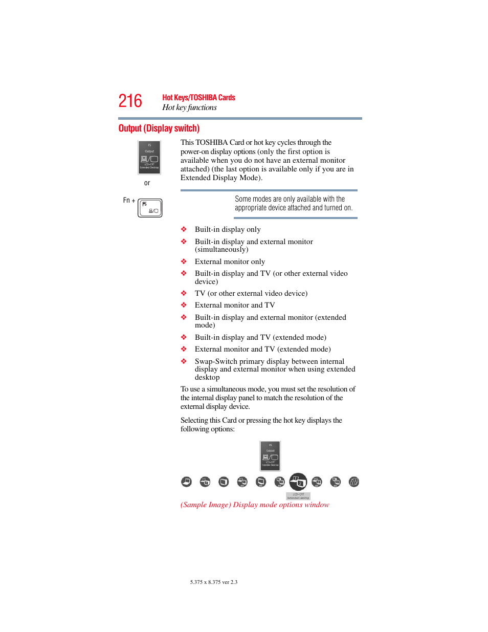 Output (display switch) | Toshiba PORTEGE R700 series User Manual | Page 216 / 246