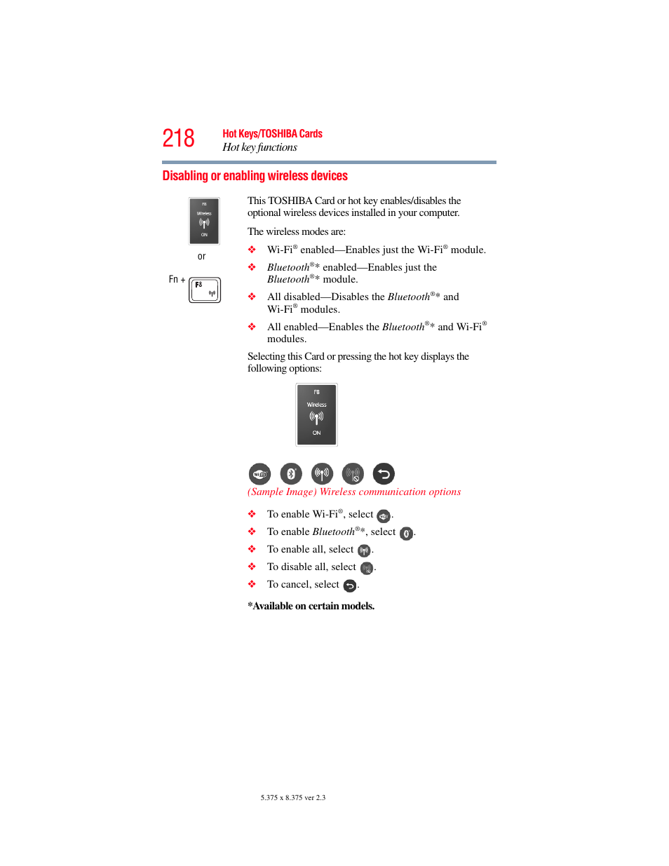 Disabling or enabling wireless devices | Toshiba PORTEGE R700 series User Manual | Page 218 / 246