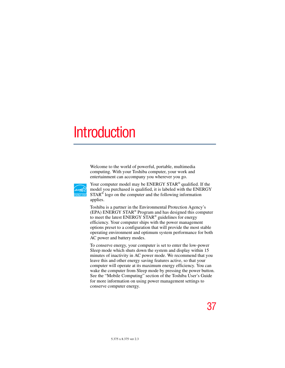 Introduction | Toshiba PORTEGE R700 series User Manual | Page 37 / 246