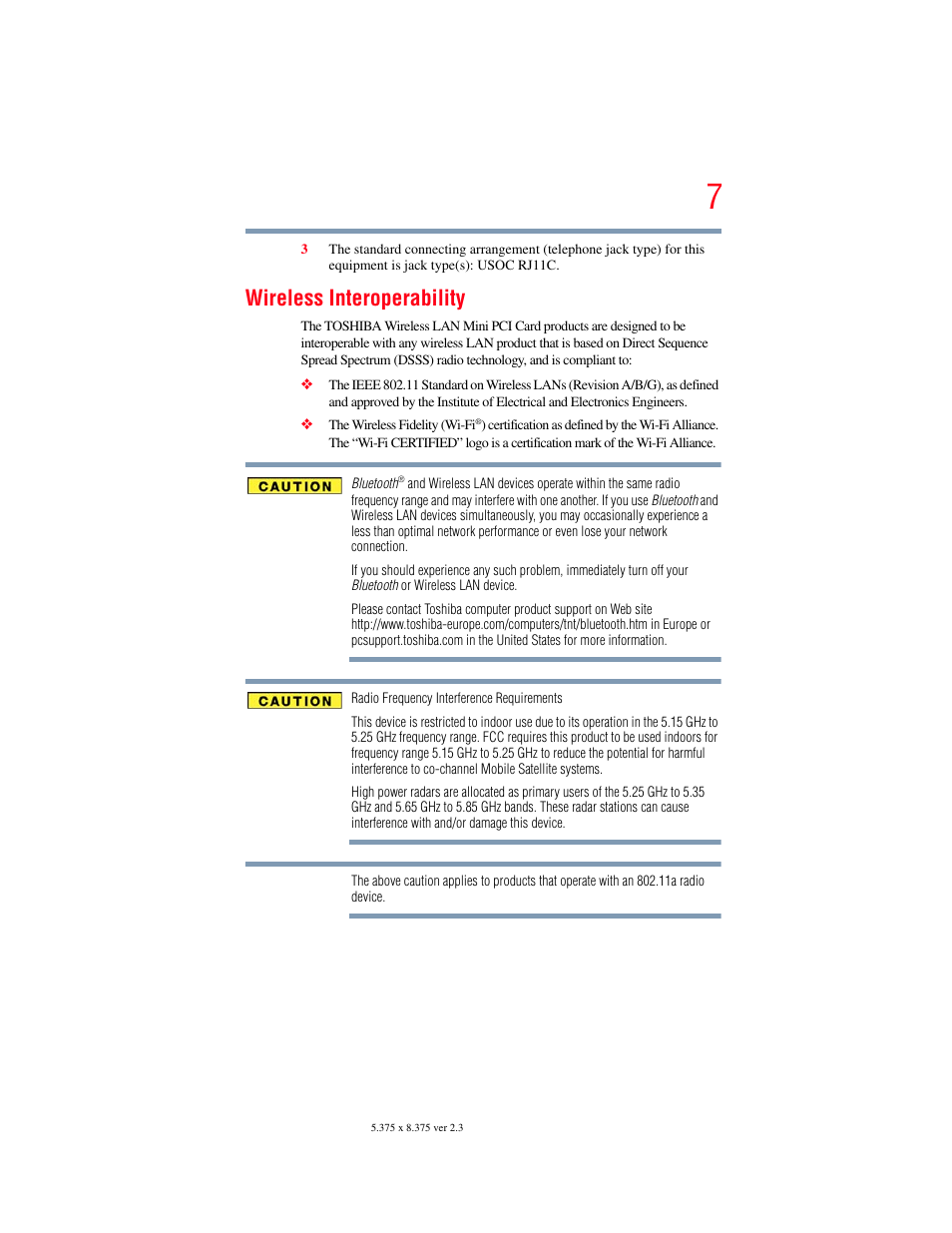 Wireless interoperability | Toshiba PORTEGE R700 series User Manual | Page 7 / 246