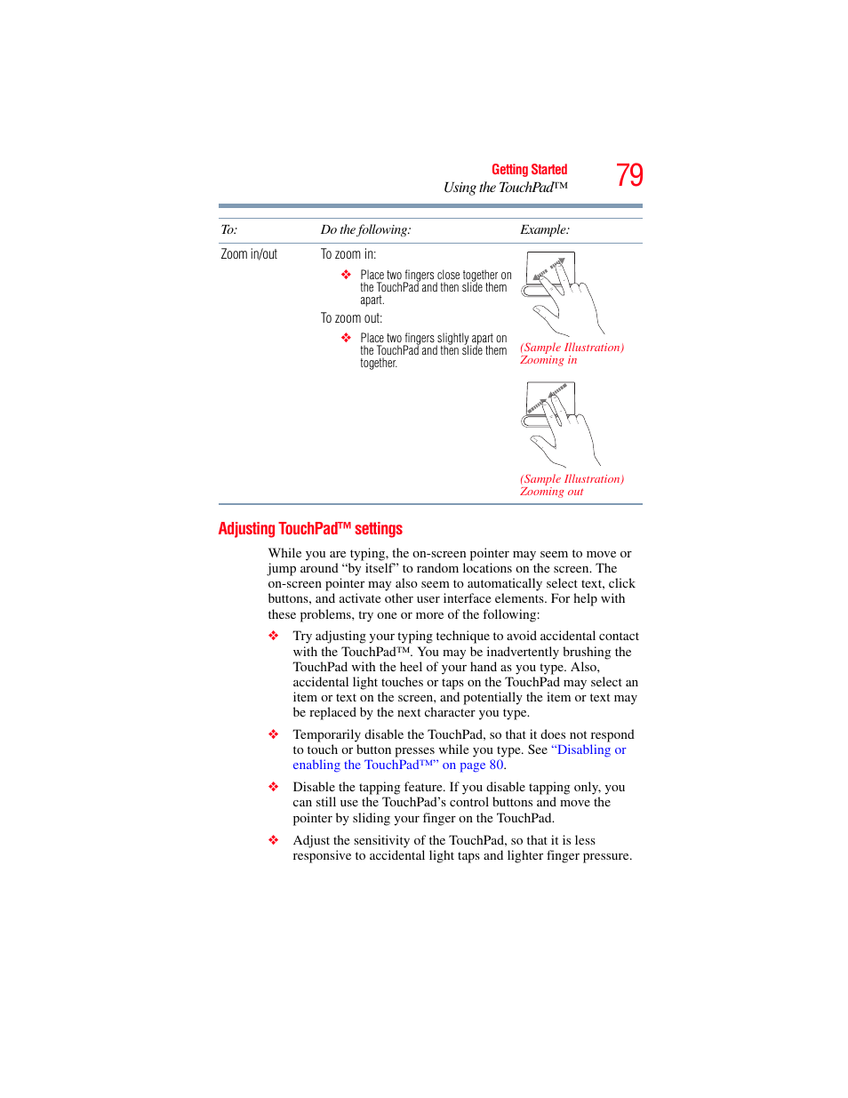 Adjusting touchpad™ settings | Toshiba PORTEGE R700 series User Manual | Page 79 / 246