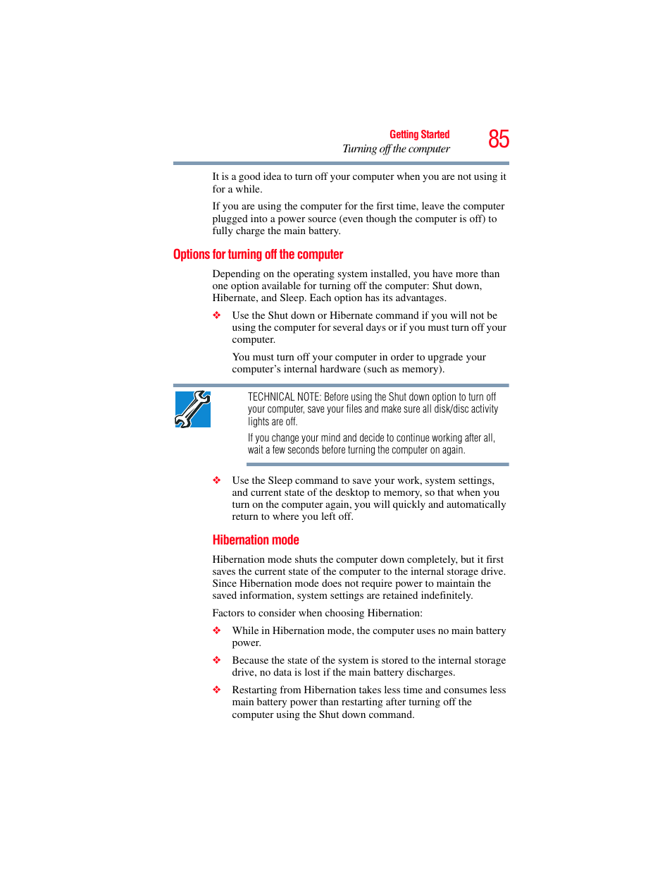 Options for turning off the computer | Toshiba PORTEGE R700 series User Manual | Page 85 / 246