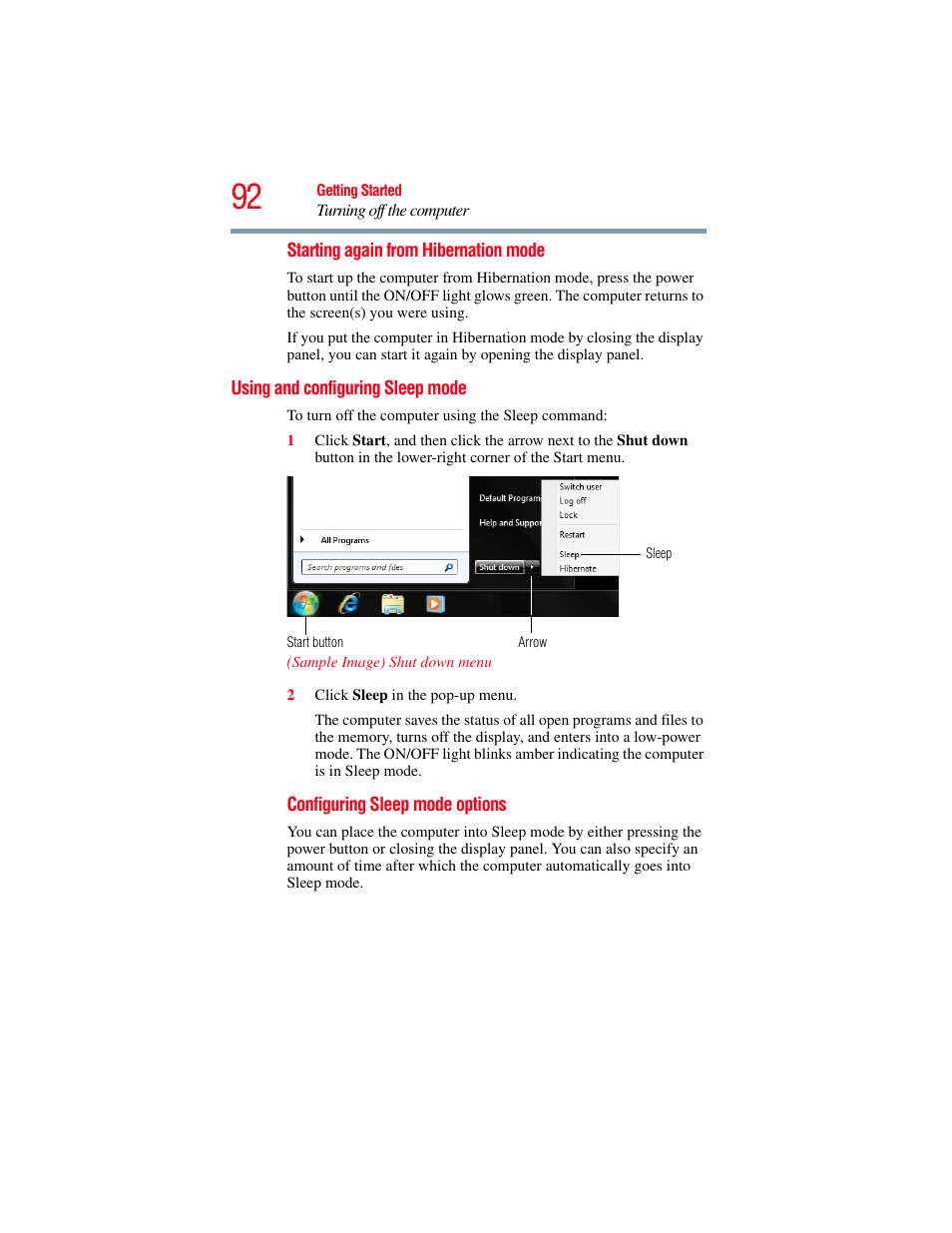 Using and configuring sleep mode | Toshiba PORTEGE R700 series User Manual | Page 92 / 246