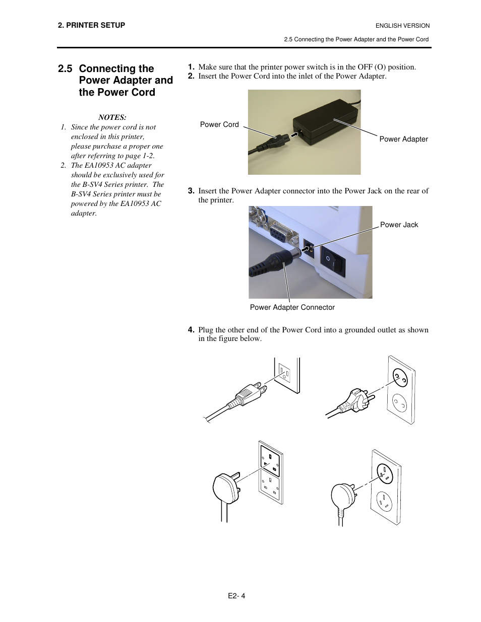 5 connecting the power adapter and the power cord | Toshiba B-SV4T-GS10-QM User Manual | Page 13 / 30
