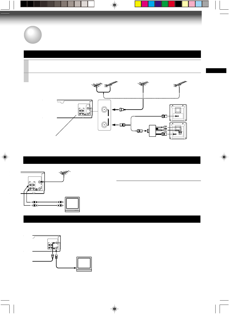 Connections, Antenna/vcr/tv connection, Audio/video connections | Cable connection, Connect the rf out terminal to the tv, You will need to, Prep ara tion, Preparation, Incoming cable | Toshiba W-415 User Manual | Page 11 / 32