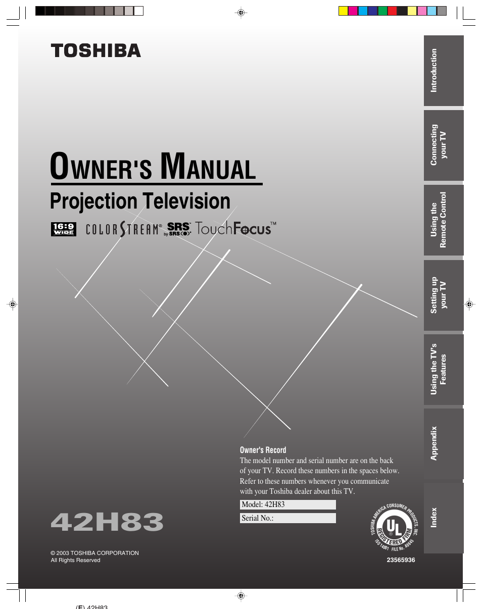 Toshiba 42H83 User Manual | 59 pages