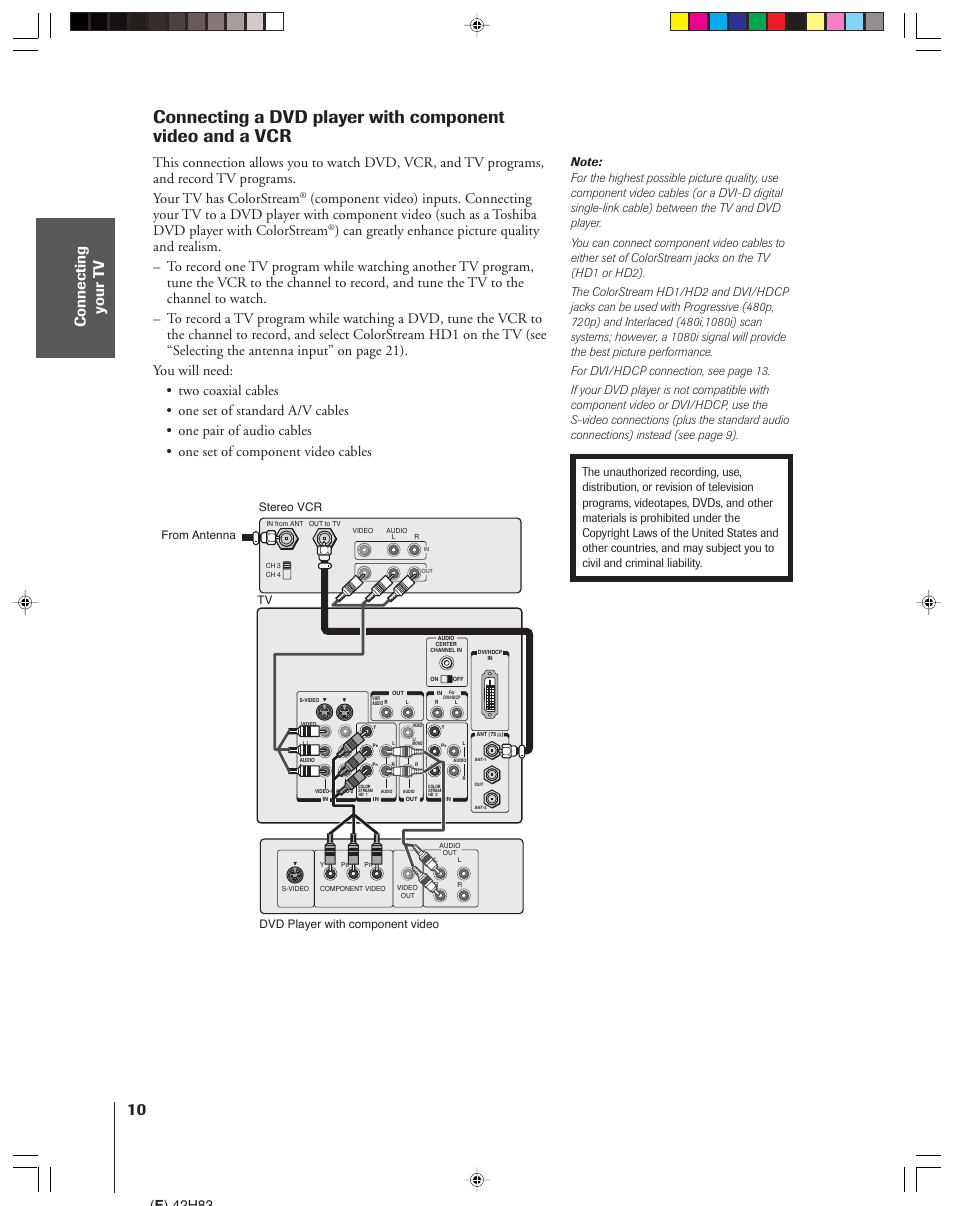 Dvd player with component video and a vcr, E ) 42h83 | Toshiba 42H83 User Manual | Page 10 / 59