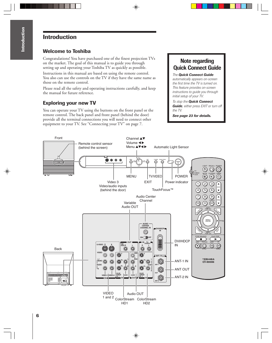 Introduction, Welcome to toshiba / exploring your new tv, Welcome to toshiba | Exploring your new tv | Toshiba 42H83 User Manual | Page 6 / 59