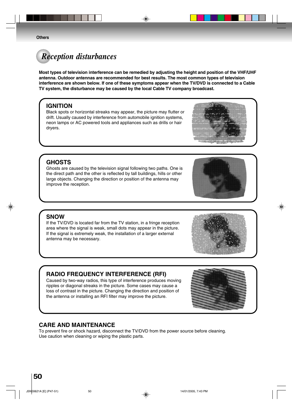 Reception disturbances | Toshiba 14DLV75 User Manual | Page 50 / 54