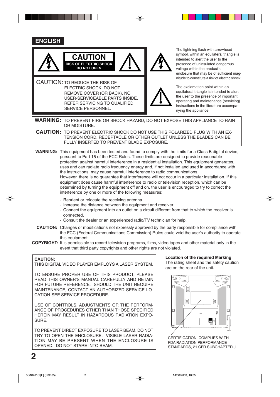 Caution, English | Toshiba MD14FN1C User Manual | Page 2 / 44