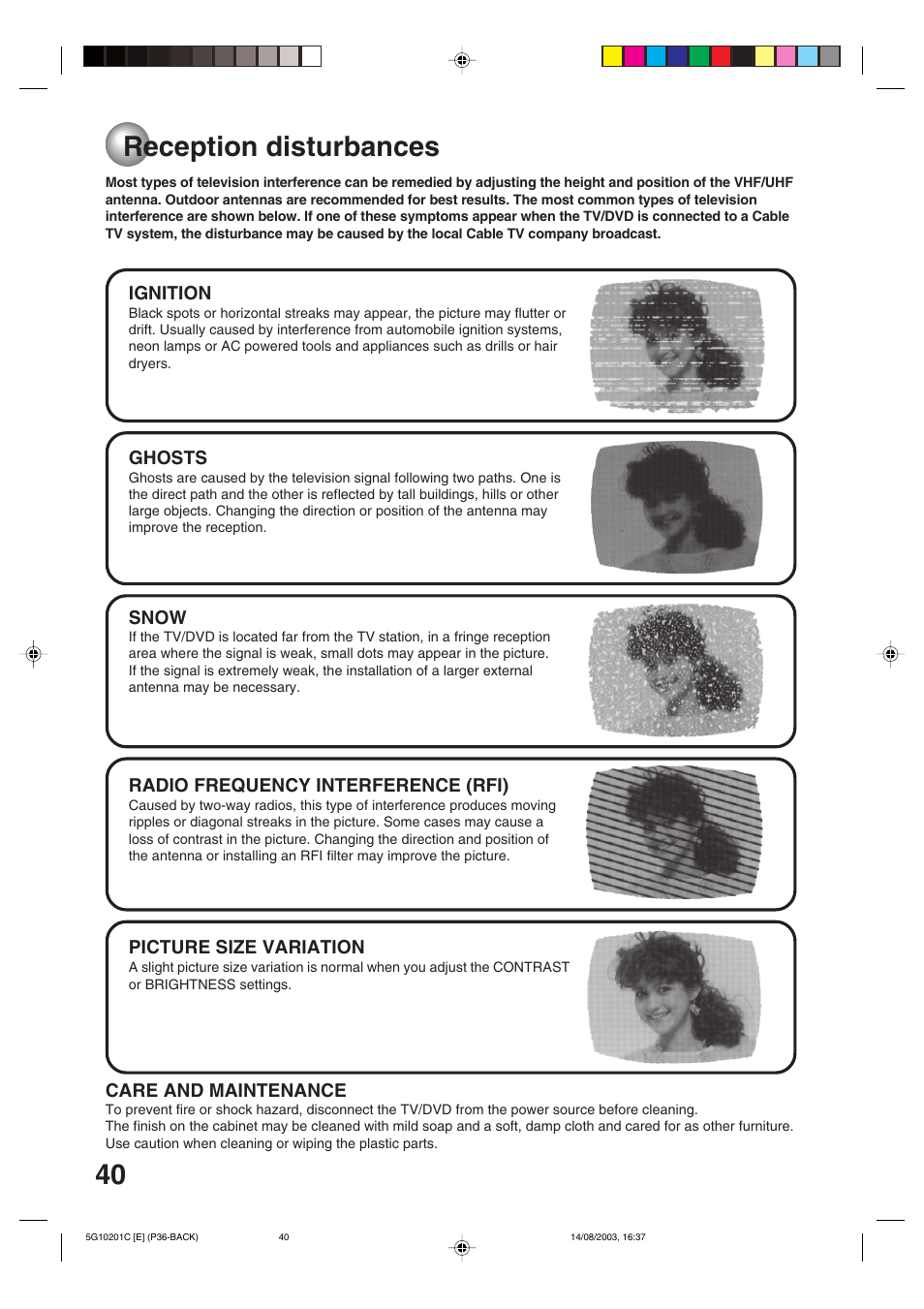 Reception disturbances | Toshiba MD14FN1C User Manual | Page 40 / 44