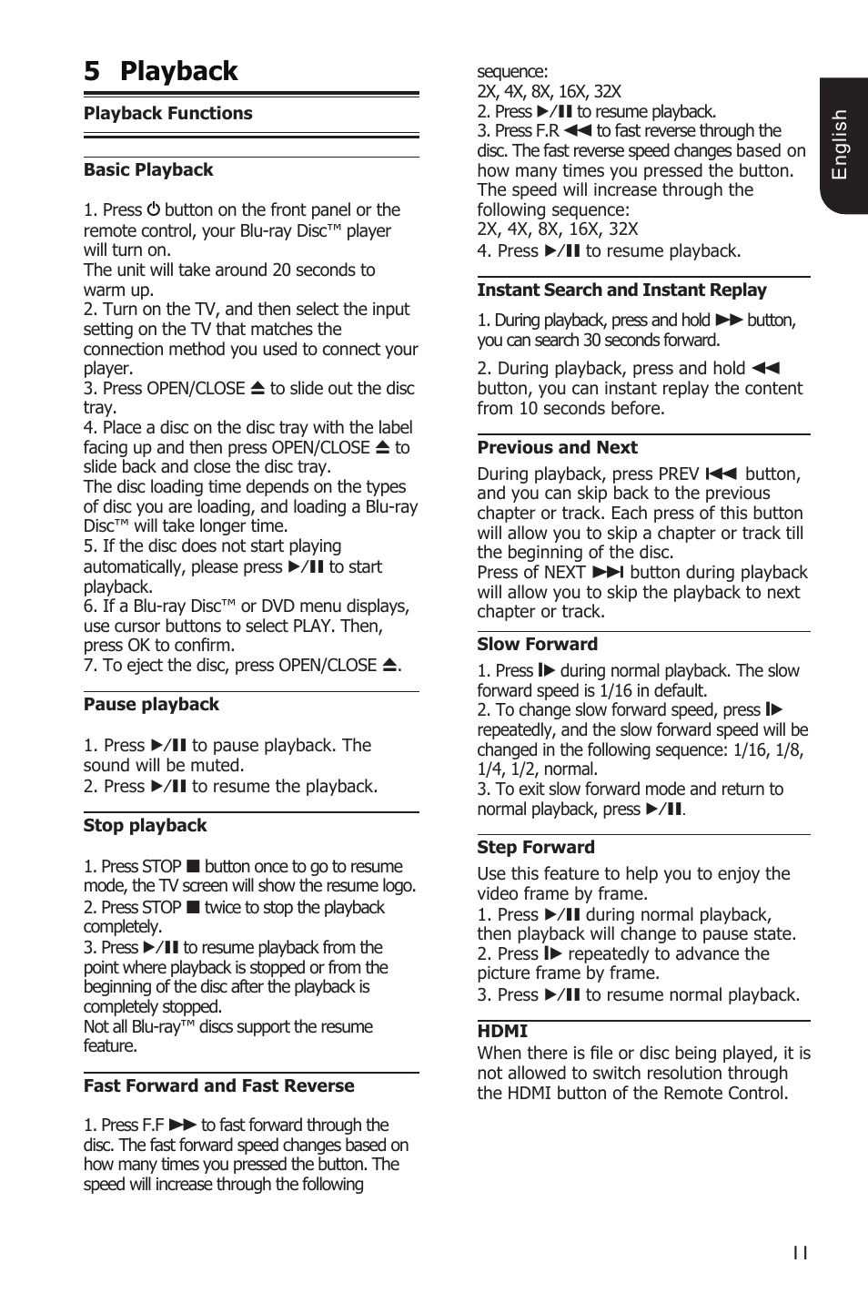 5playback | Toshiba Blu-Ray Disc Player BDX1200KU User Manual | Page 11 / 46