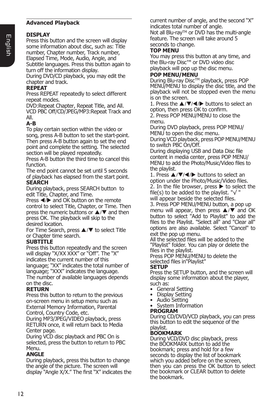 Toshiba Blu-Ray Disc Player BDX1200KU User Manual | Page 12 / 46