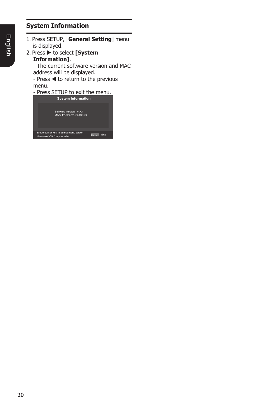 0 e ng lis h system information | Toshiba Blu-Ray Disc Player BDX1200KU User Manual | Page 20 / 46