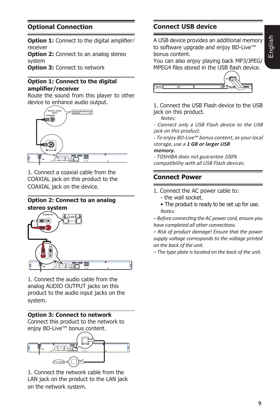 Toshiba Blu-Ray Disc Player BDX1200KU User Manual | Page 9 / 46
