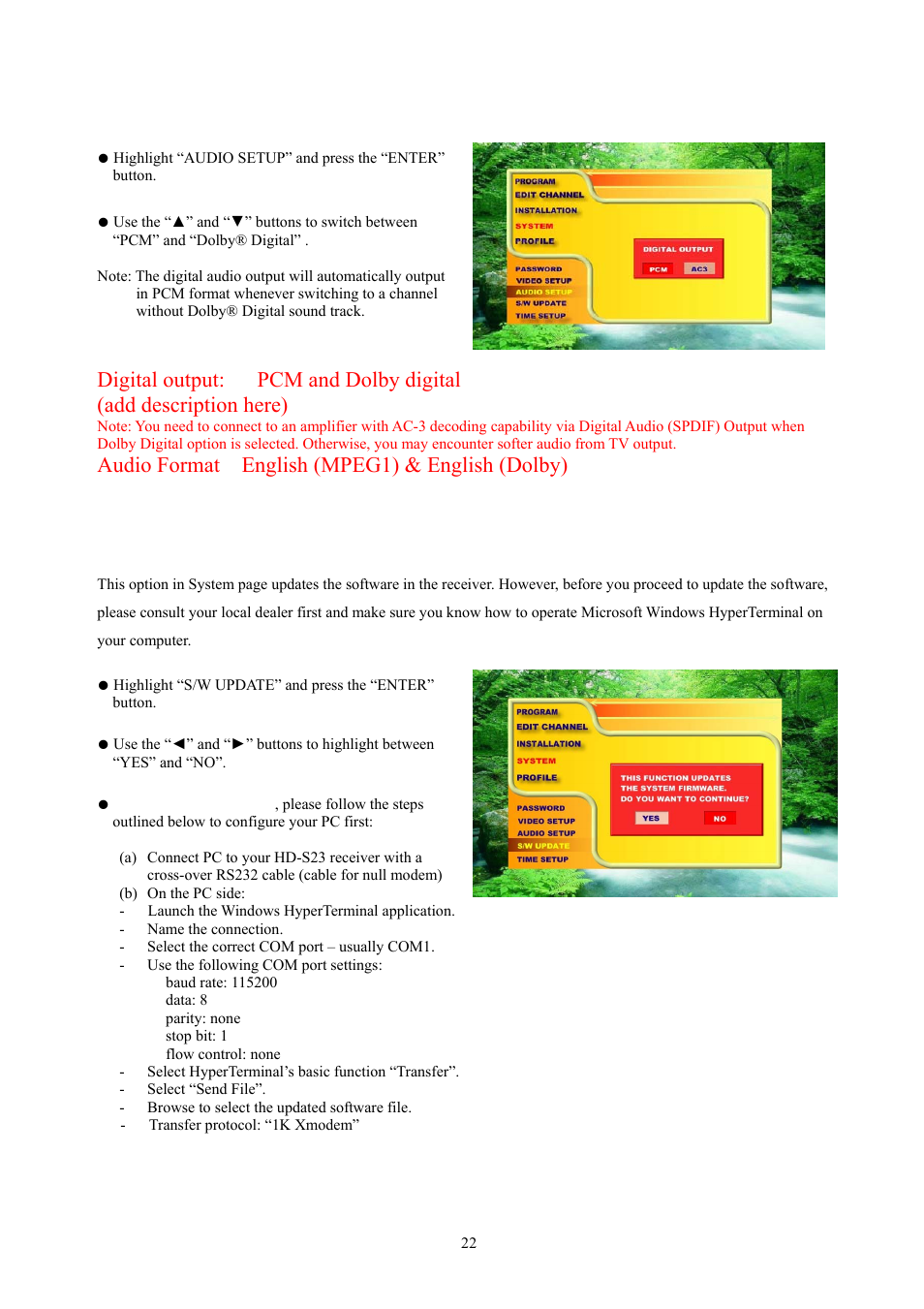 Audio format english (mpeg1) & english (dolby) | Toshiba HD-S23 User Manual | Page 22 / 40