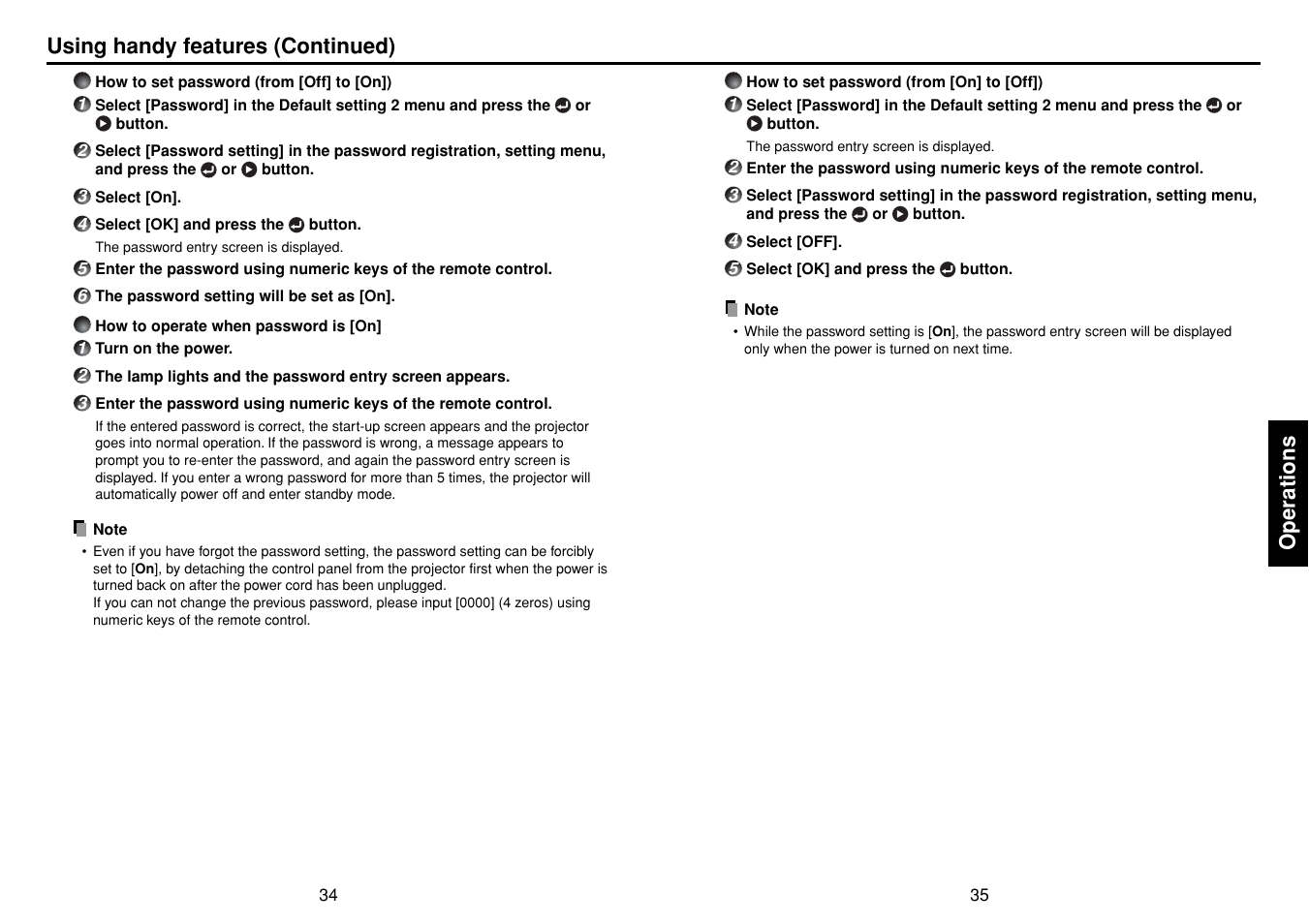 Operations, Using handy features (continued) | Toshiba TLPXC2500 User Manual | Page 18 / 31