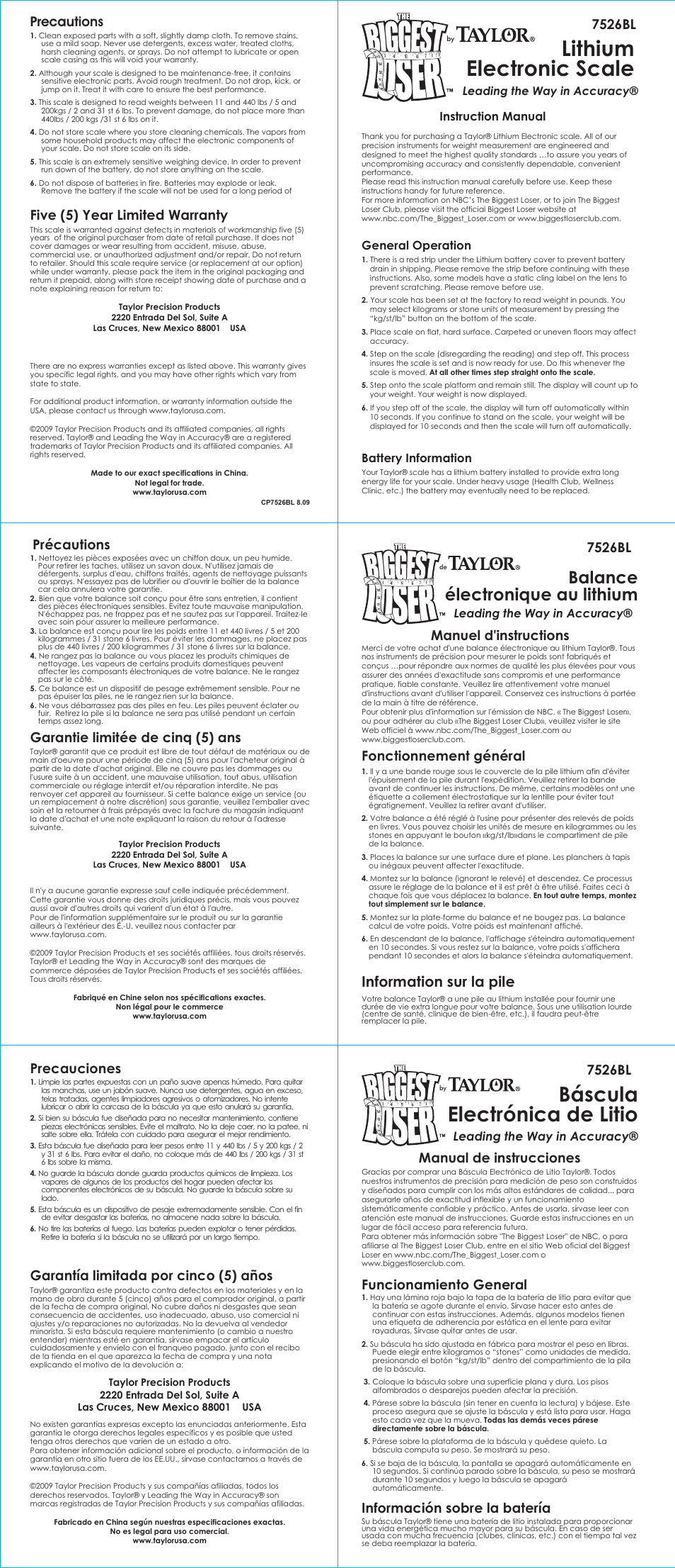 Taylor 7526BL User Manual | 2 pages