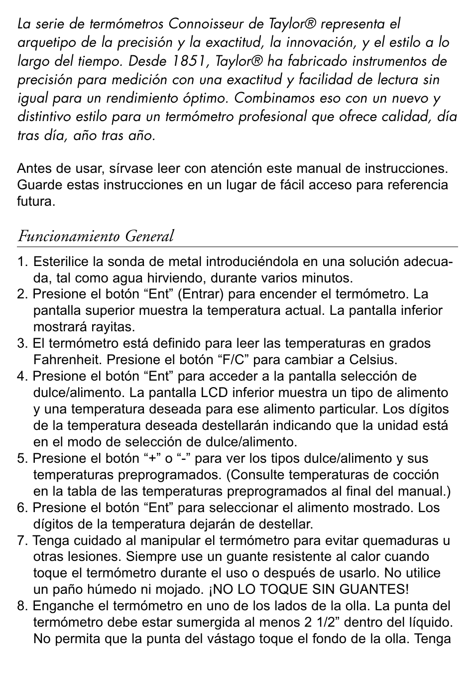Funcionamiento general | Taylor 519 User Manual | Page 14 / 18