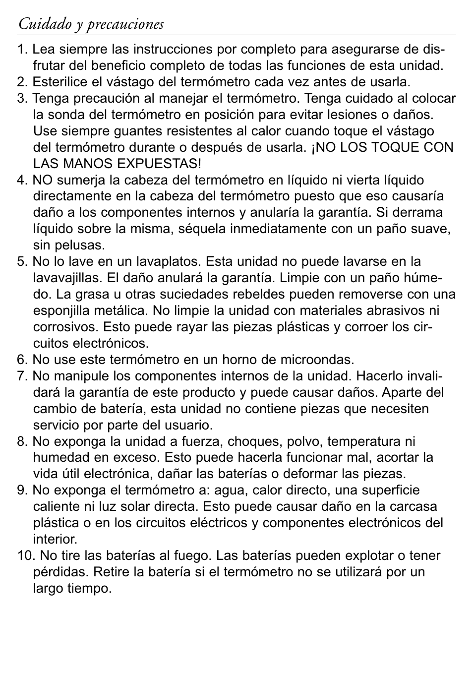 Cuidado y precauciones | Taylor 519 User Manual | Page 17 / 18