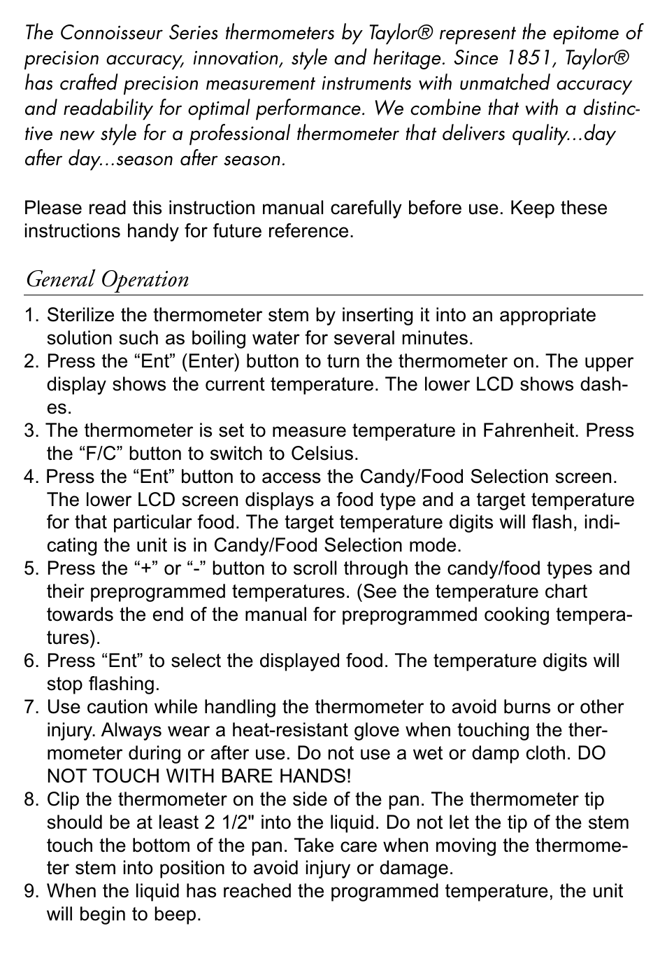 General operation | Taylor 519 User Manual | Page 2 / 18