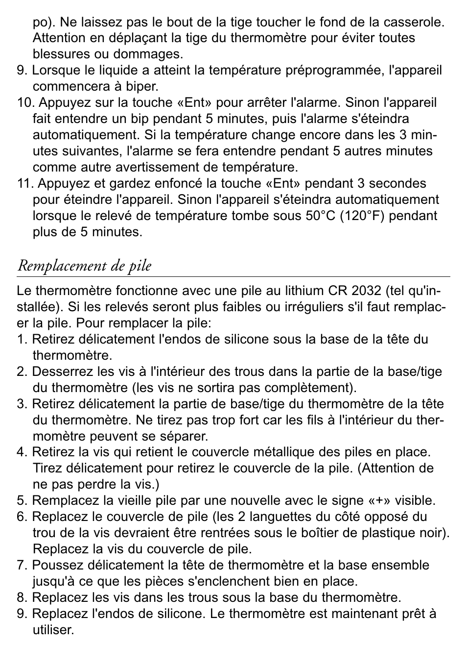 Remplacement de pile | Taylor 519 User Manual | Page 9 / 18