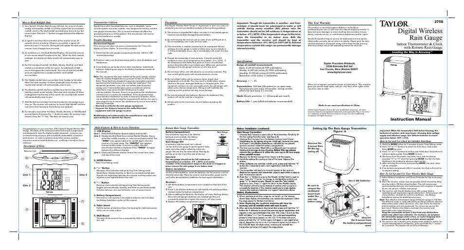 Taylor 2750 User Manual | 1 page