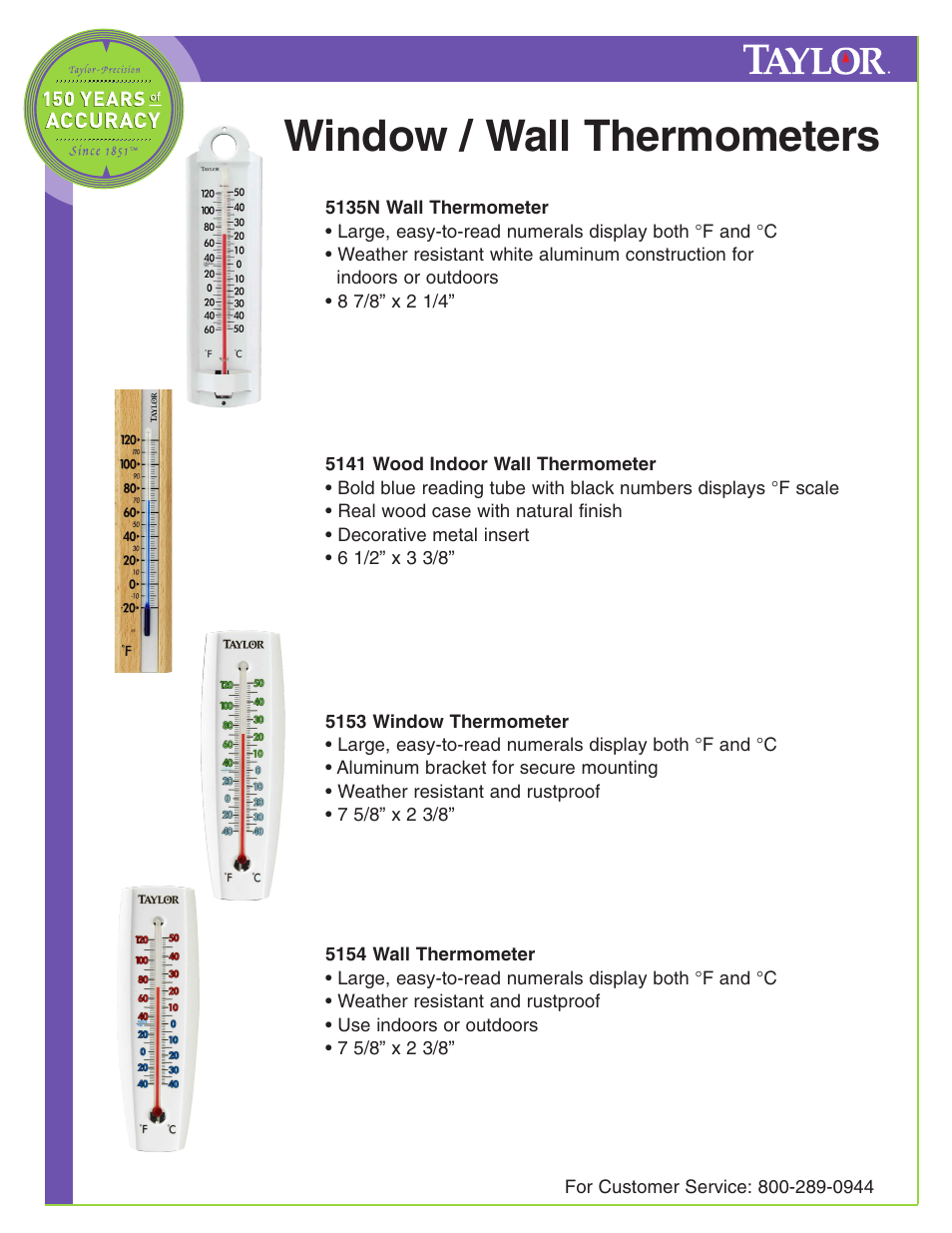 Window / wall thermometers | Taylor 5316N User Manual | Page 2 / 3