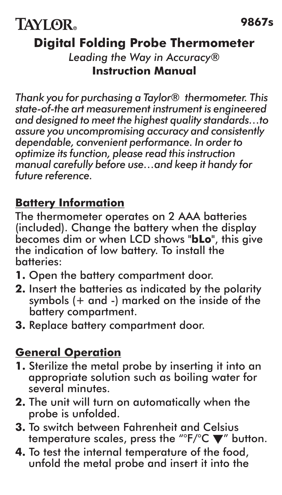 Taylor 9867S User Manual | 16 pages
