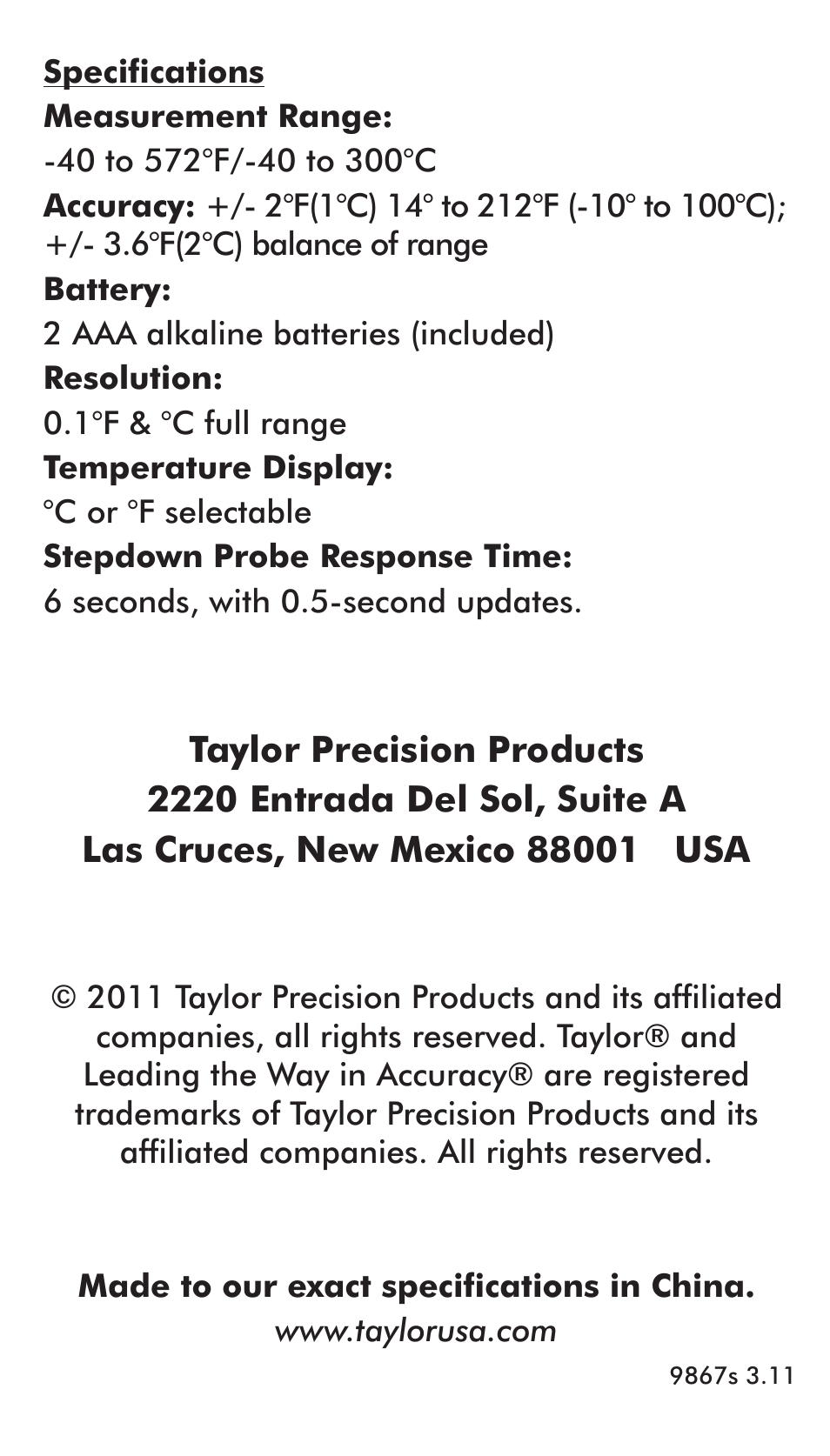 Taylor 9867S User Manual | Page 5 / 16