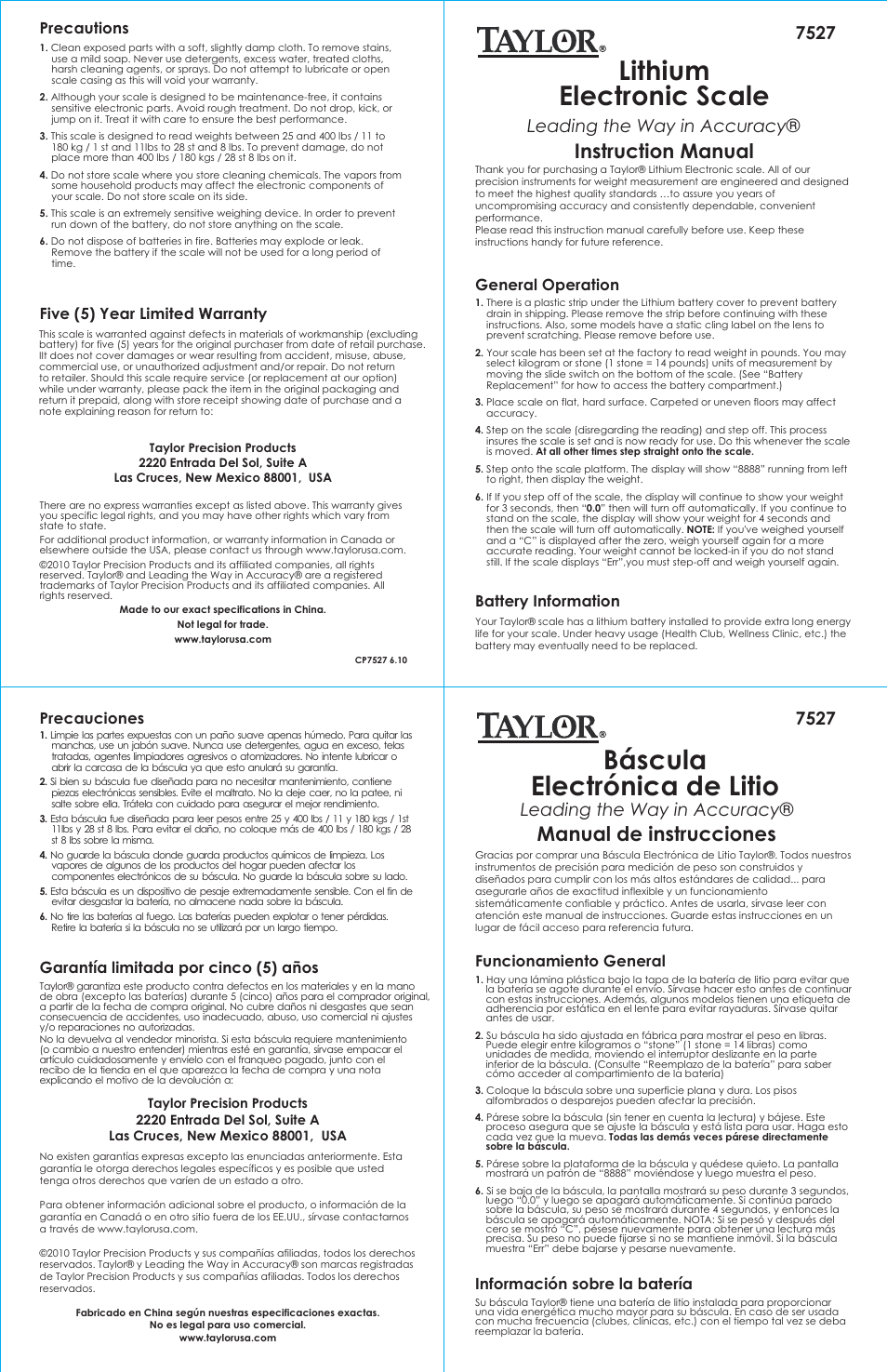 Taylor 7527 User Manual | 2 pages