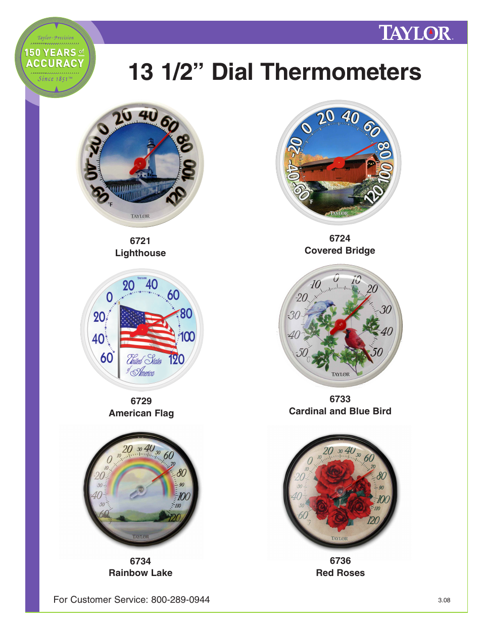 13 1/2” dial thermometers | Taylor 6714 User Manual | Page 2 / 3