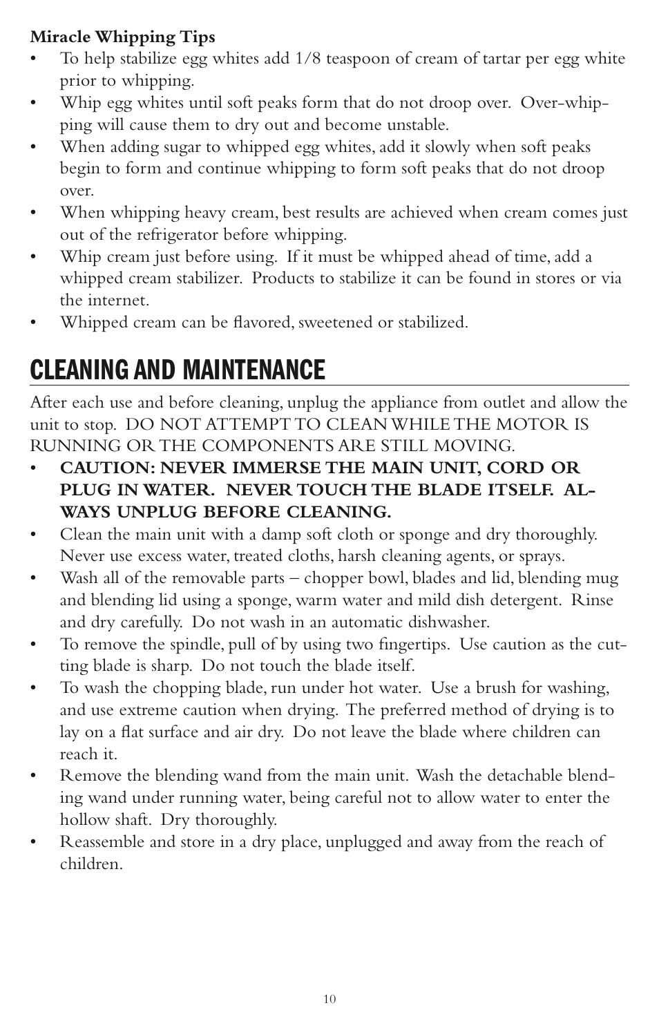 Cleaning and maintenance | Taylor AB-1001-BL User Manual | Page 10 / 12