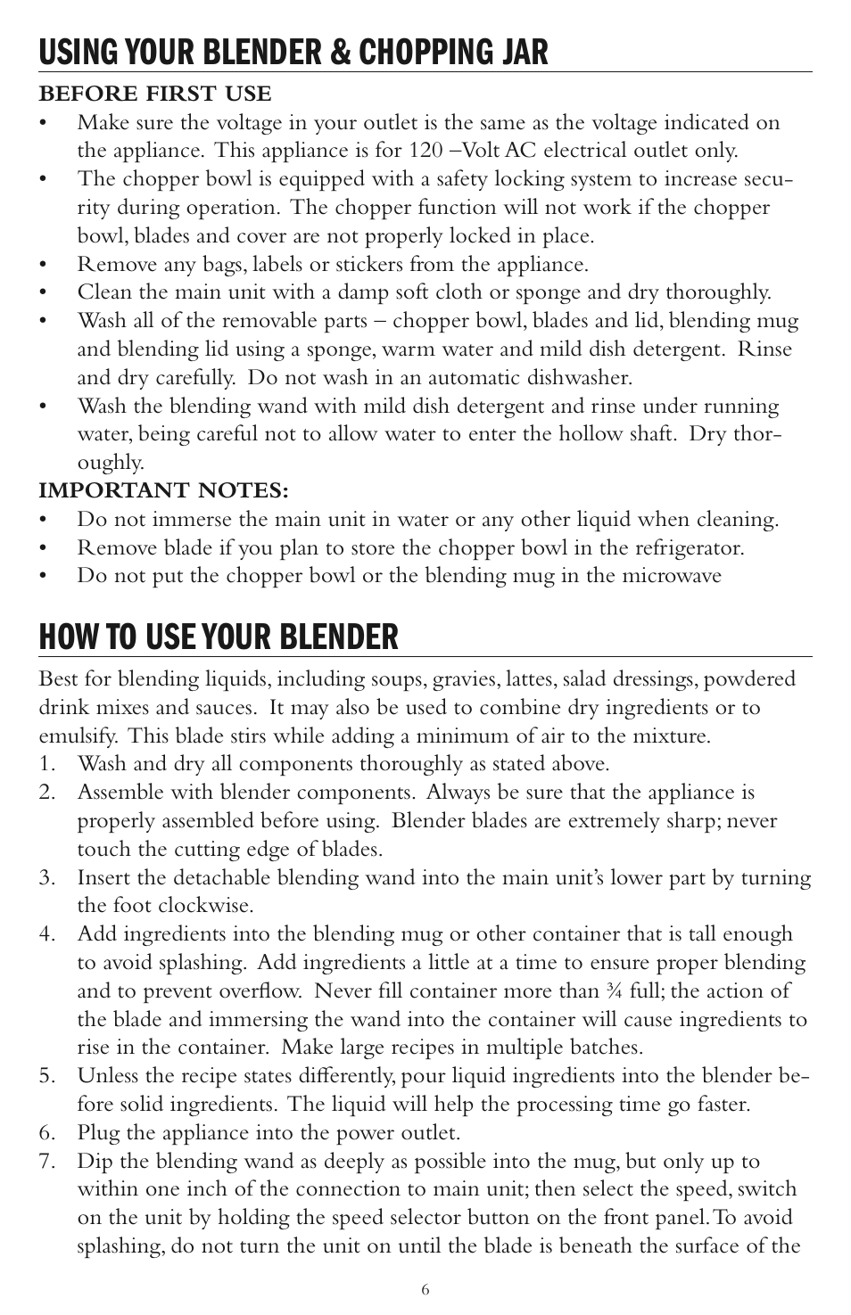 Using your blender & chopping jar, How to use your blender | Taylor AB-1001-BL User Manual | Page 6 / 12