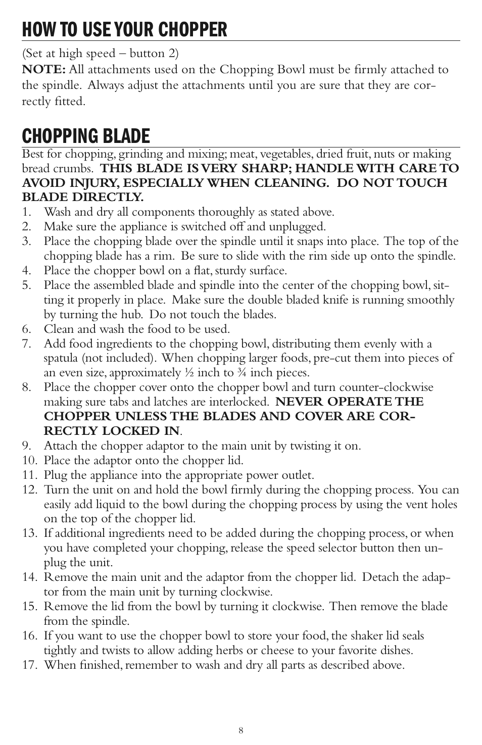 How to use your chopper, Chopping blade | Taylor AB-1001-BL User Manual | Page 8 / 12