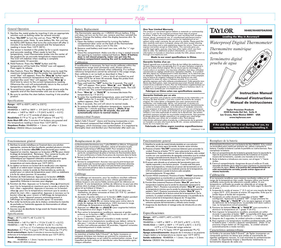 Taylor 9848EFDA User Manual | 1 page