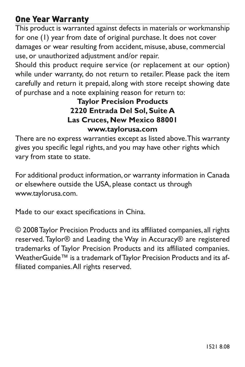 Taylor 1521 User Manual | Page 4 / 5