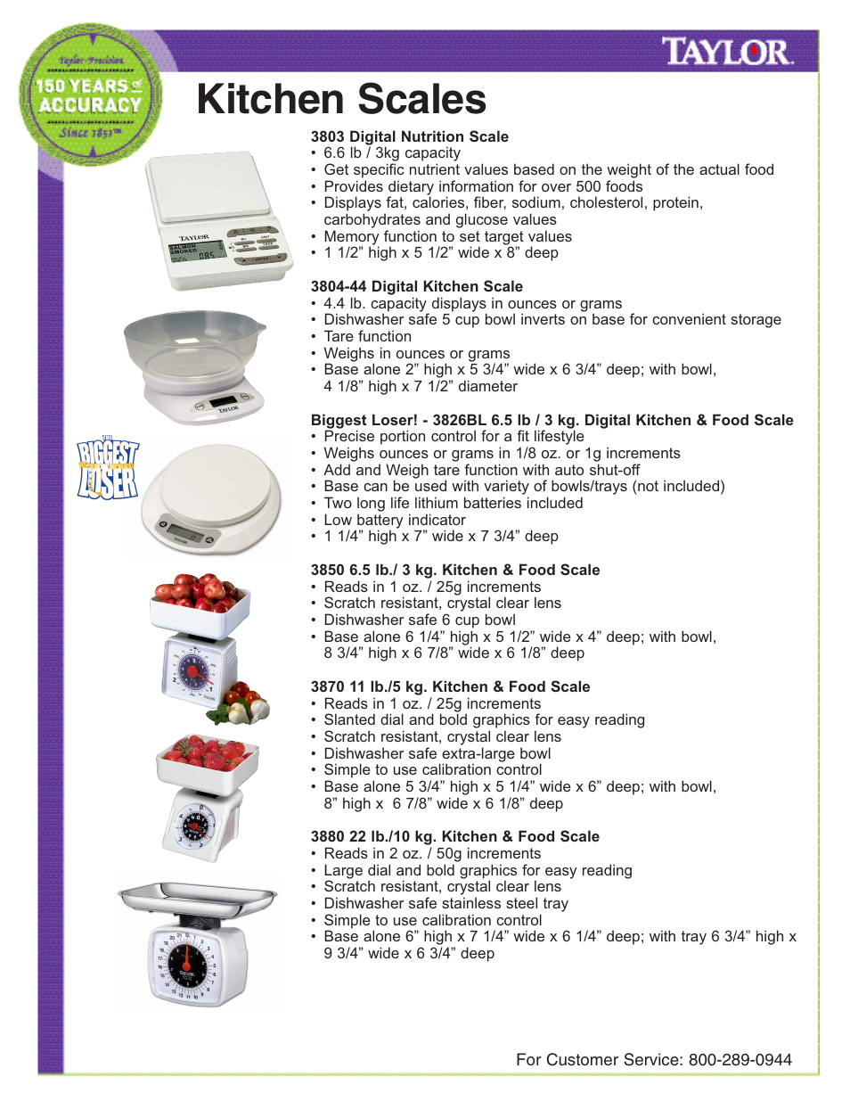 Kitchen scales | Taylor 3700 User Manual | Page 2 / 2