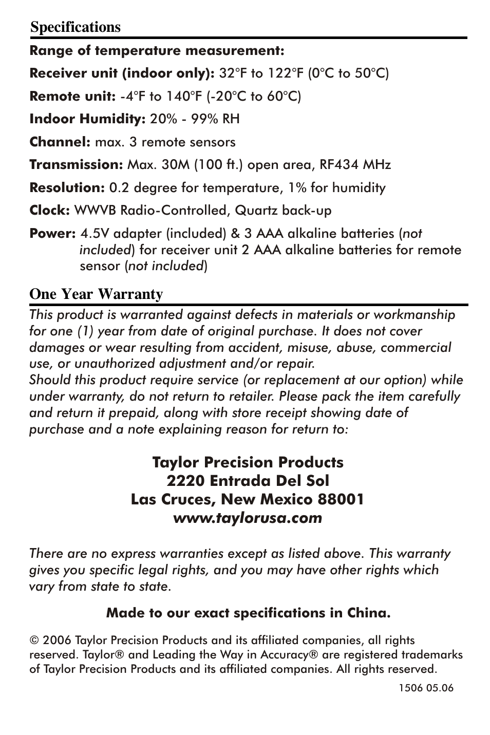 Taylor 1506 User Manual | Page 14 / 14