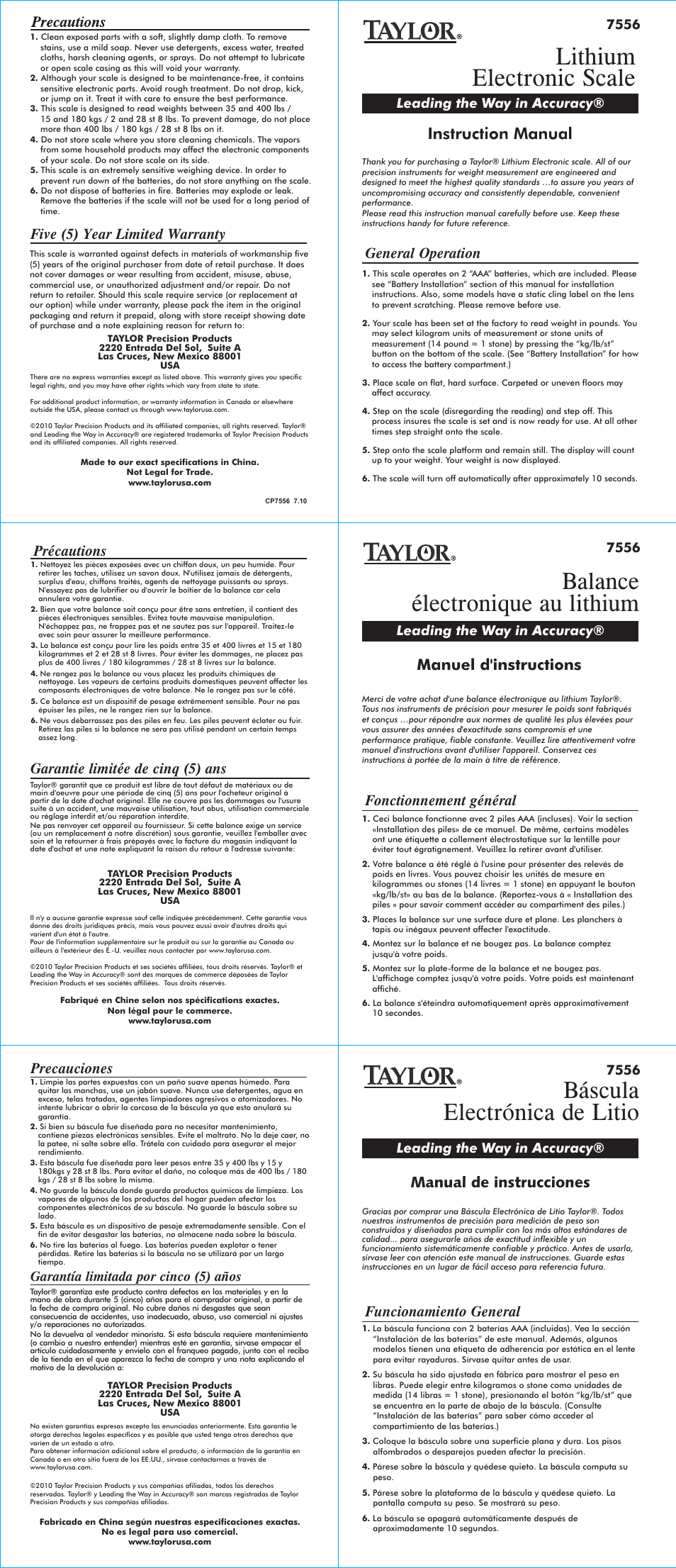 Taylor CP7556 User Manual | 2 pages