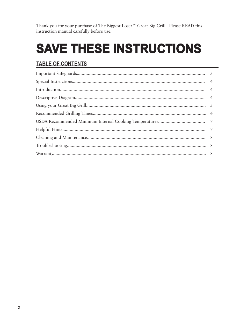 Save these instructions | Taylor AG-1350-BL User Manual | Page 2 / 8