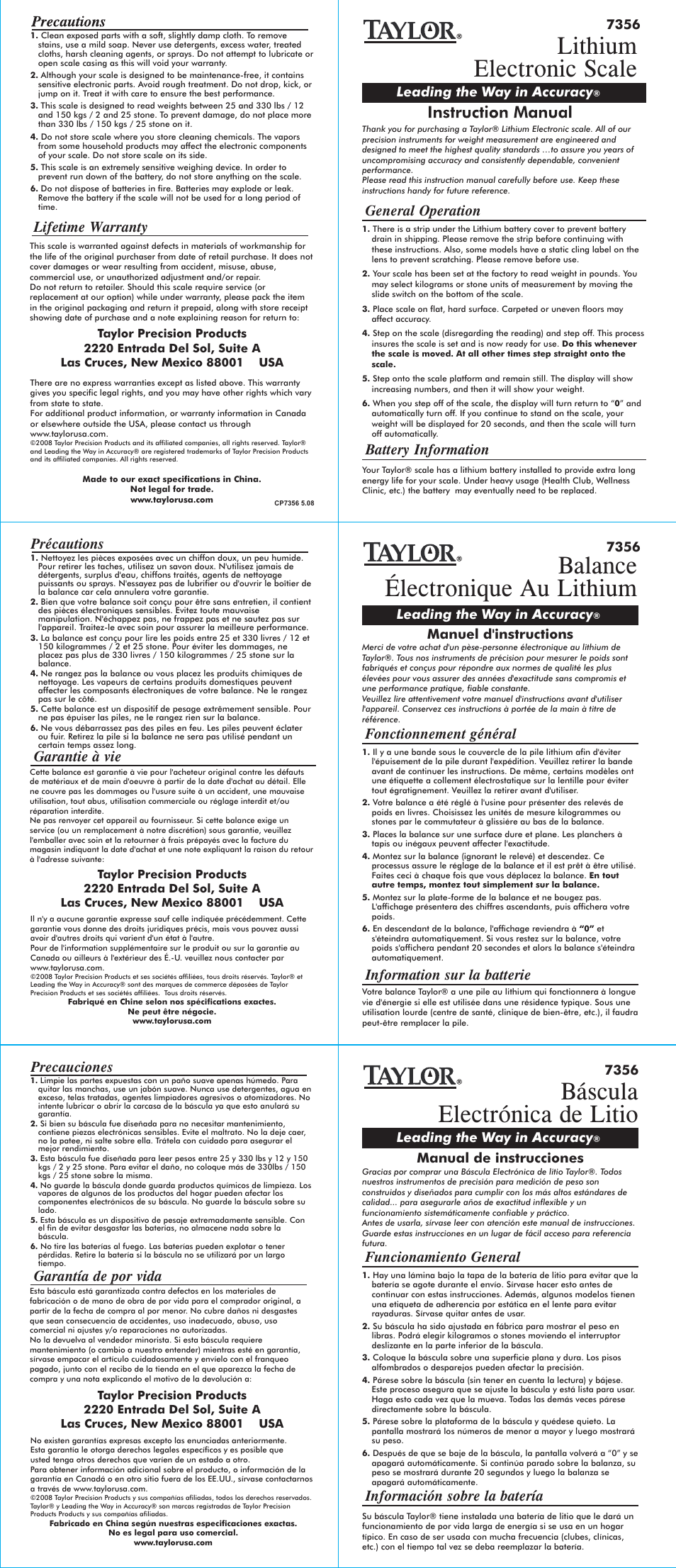 Taylor 7356 User Manual | 2 pages