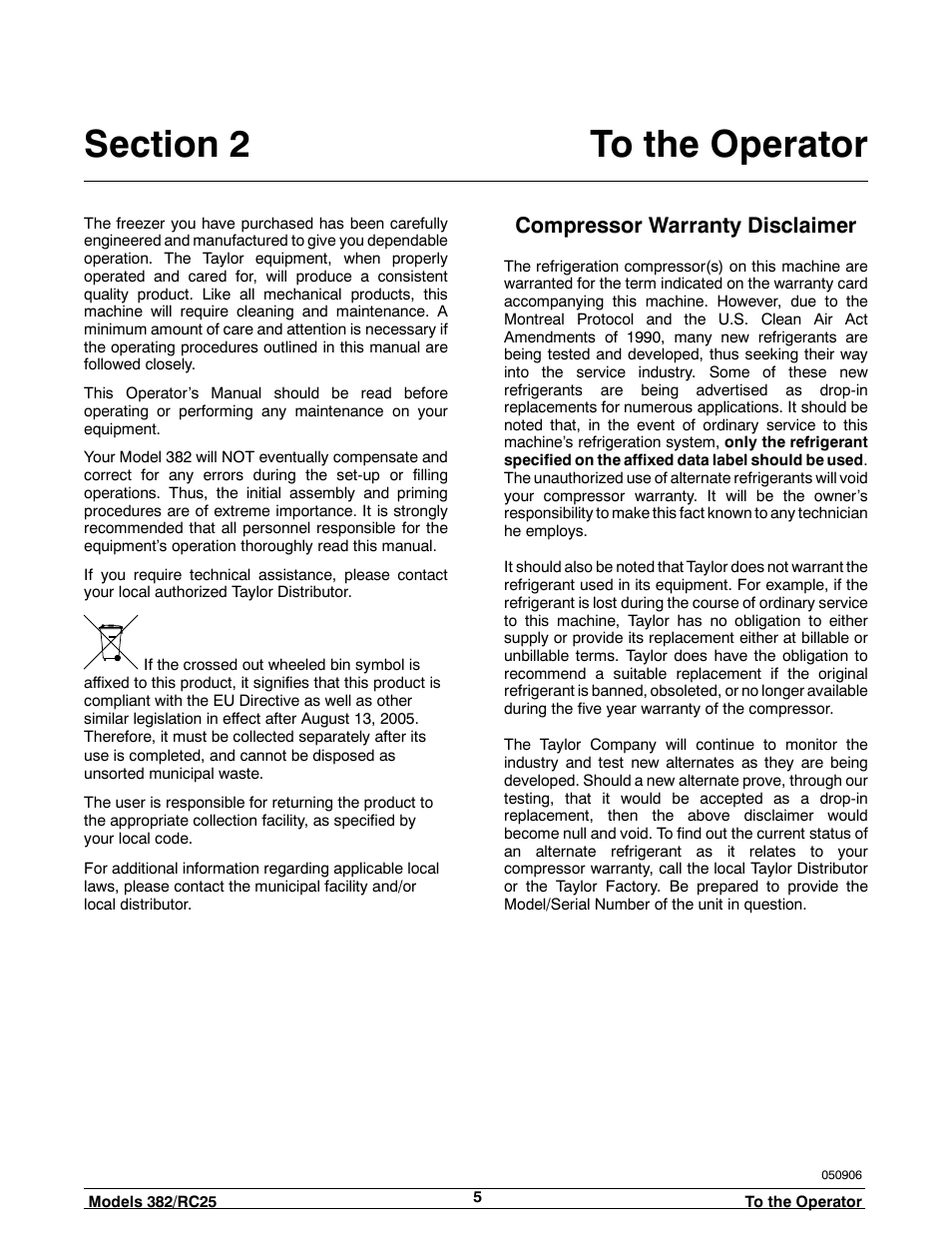 Compressor warranty disclaimer | Taylor SLUSH 382 User Manual | Page 9 / 37