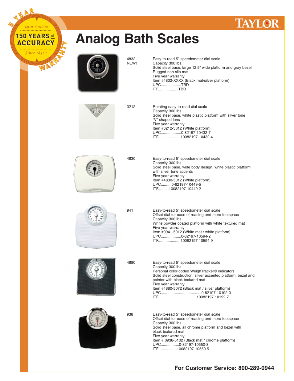 Analog bath scales, Accuracy, 150 years | Taylor 2004 User Manual | Page 2 / 3