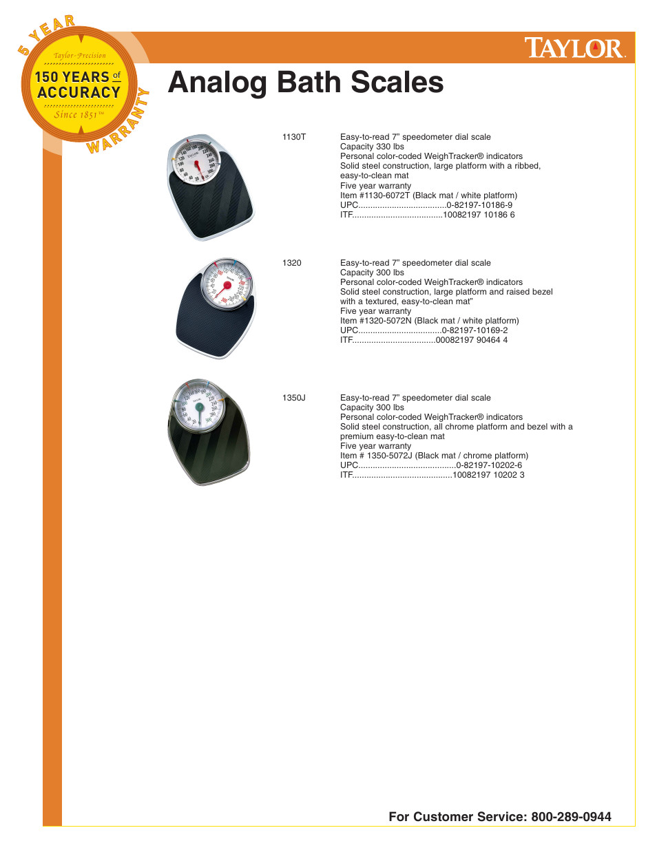 Analog bath scales, Accuracy | Taylor 2004 User Manual | Page 3 / 3