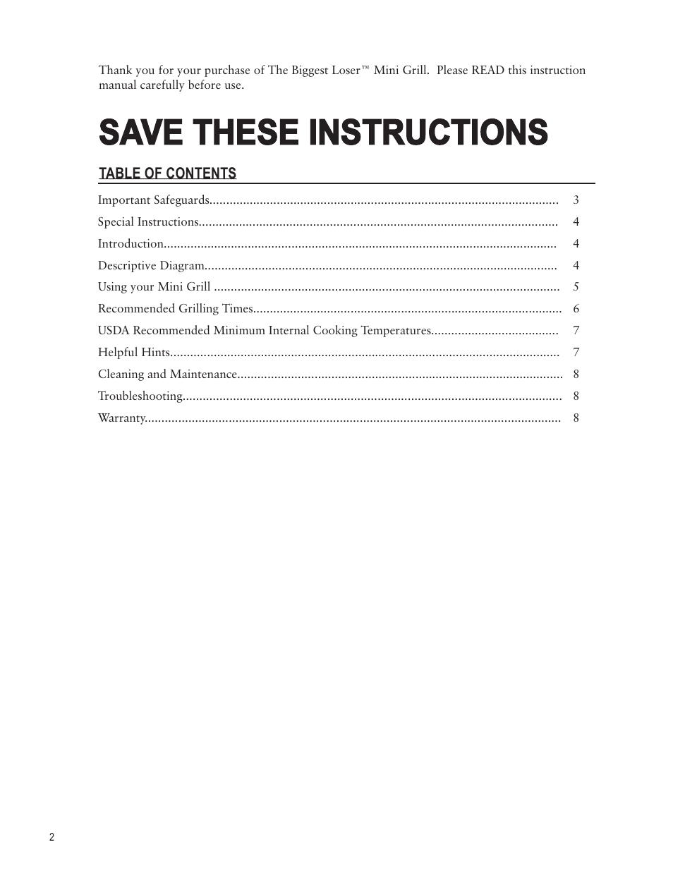 Save these instructions | Taylor AG-1360-BL User Manual | Page 2 / 8