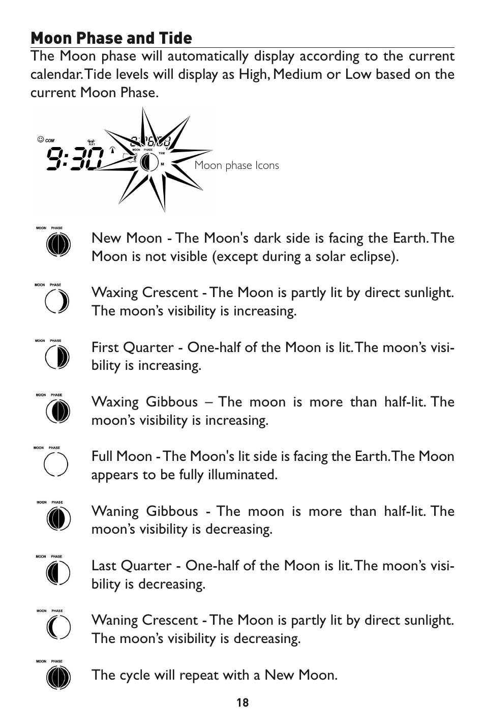 Moon phase and tide | Taylor 1528 User Manual | Page 18 / 24