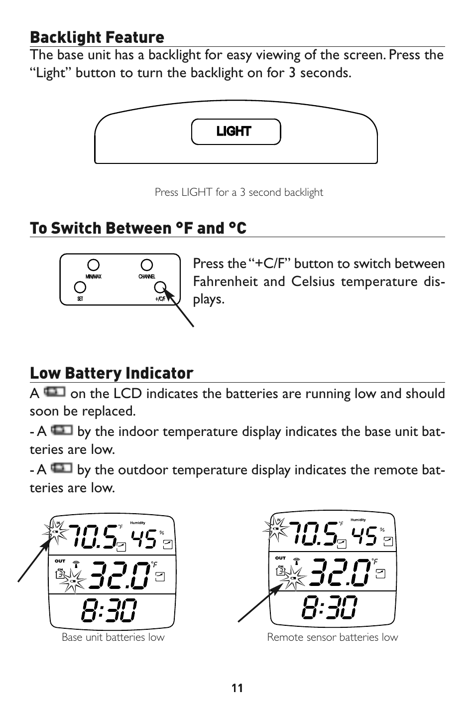 Backlight feature, Low battery indicator | Taylor 1525 User Manual | Page 11 / 16