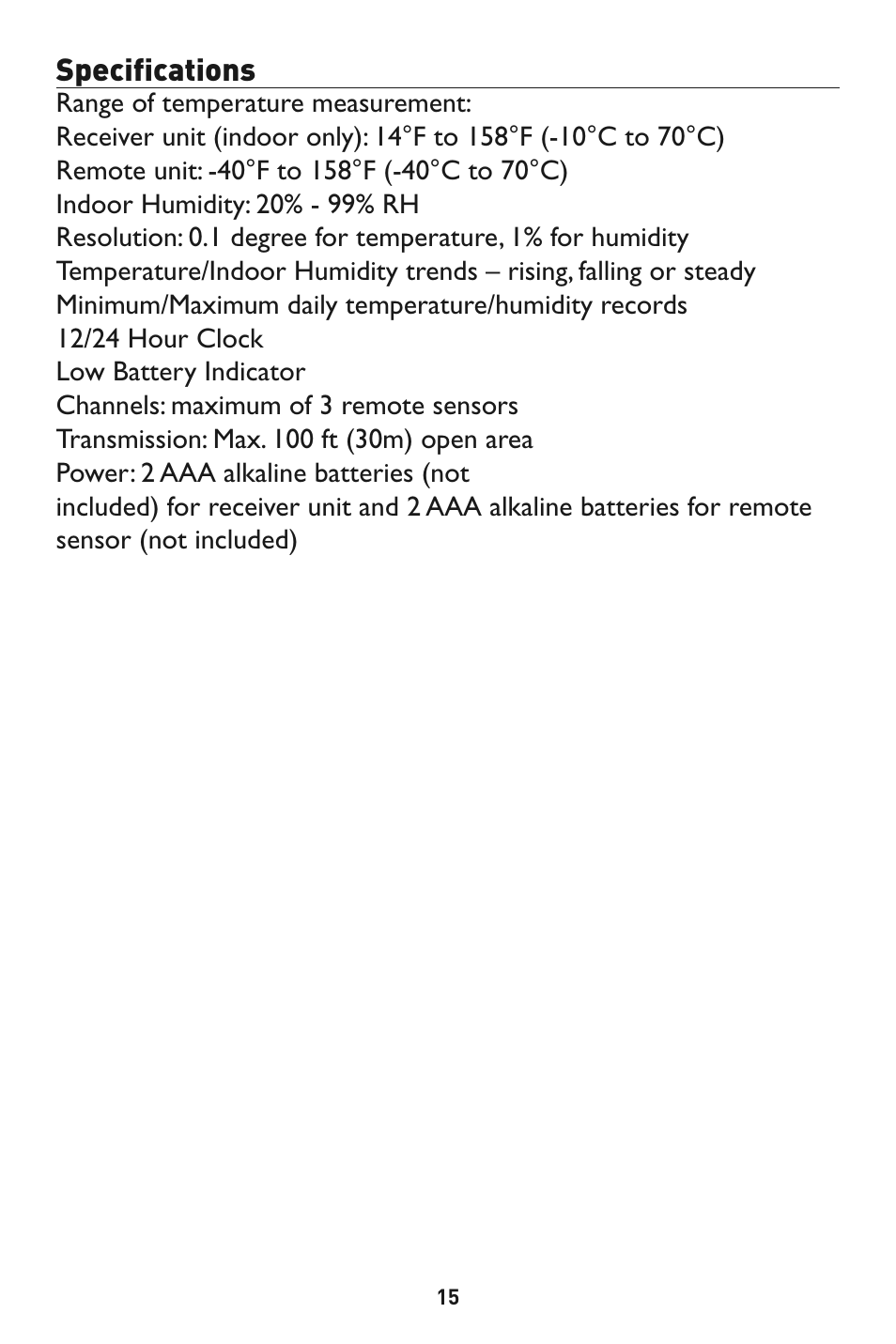 Specifications | Taylor 1525 User Manual | Page 15 / 16